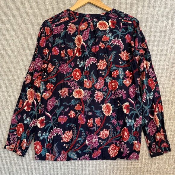 Lucky Brand Floral Print‎ Blouse Tassel V Neck Long Sleeve Top Sz S Boho Y2K 90s - Picture 11 of 14